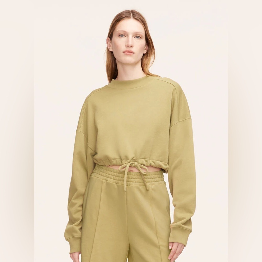 Rebecca Taylor Cropped Terry Sweatshirt With Drawcord in Green size Medium
